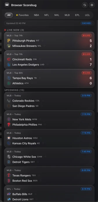 Historical extension screenshot, cropped to the actual panel. This capture predates the ScorePin rename; the scores are not live.